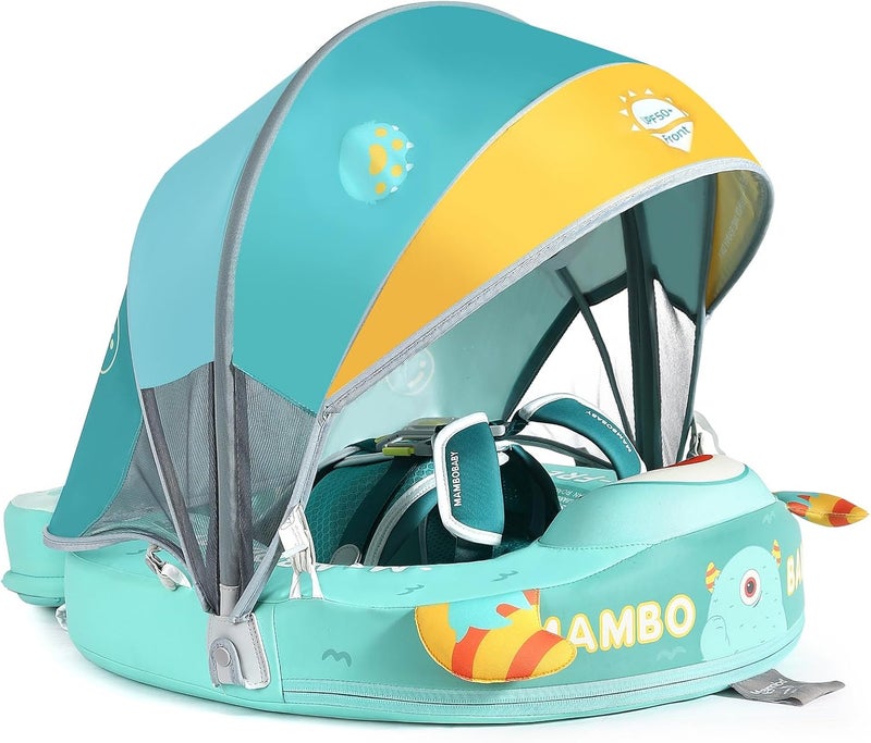 V Convey Mambobaby Float with Canopy and Tail New Upgraded Non-Inflatable Baby Pool Float Mambo Float Swim Trainer Solid Infant Swim Float Adjustable Pearl Foam Baby Swim Ring - Image 1